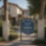 A gated community with a prominent HOA sign