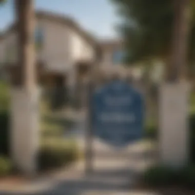 A gated community with a prominent HOA sign