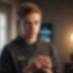 A teenager utilizing a financial app on a smartphone