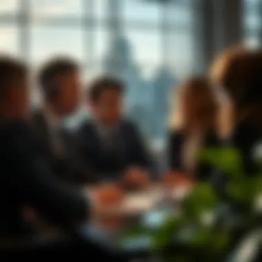 Business professionals discussing corporate strategies