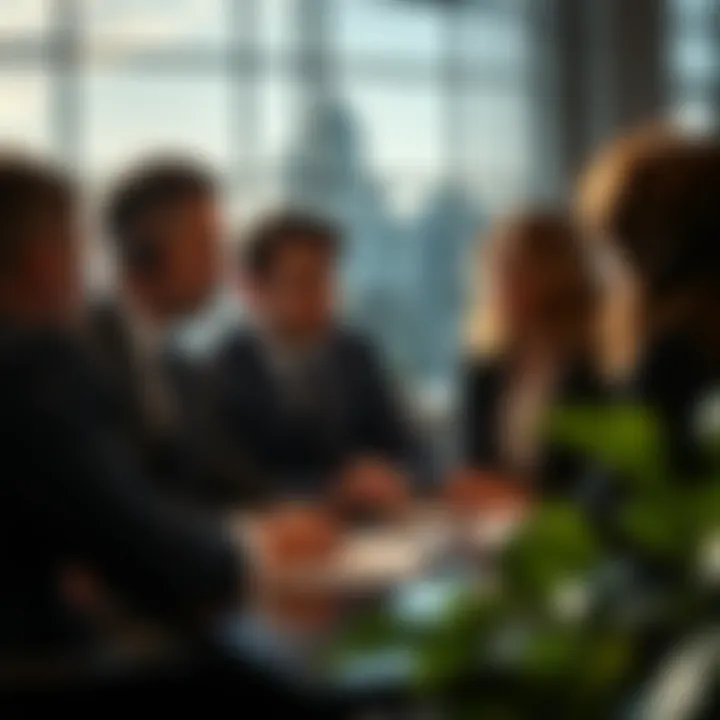 Business professionals discussing corporate strategies