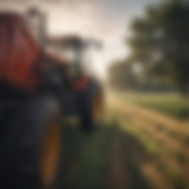 Farm equipment in a lush field