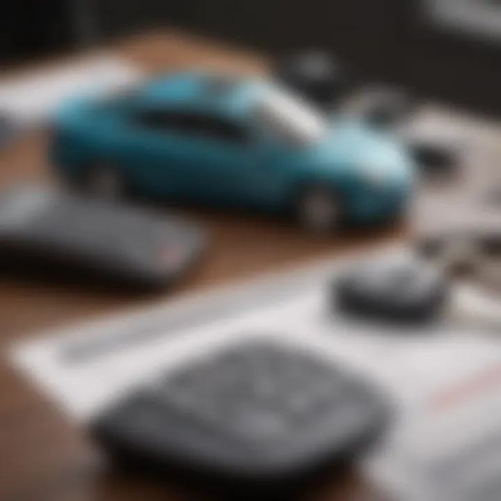 Calculator and car keys symbolizing savings