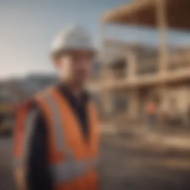 An elegant home under construction with workers in the background