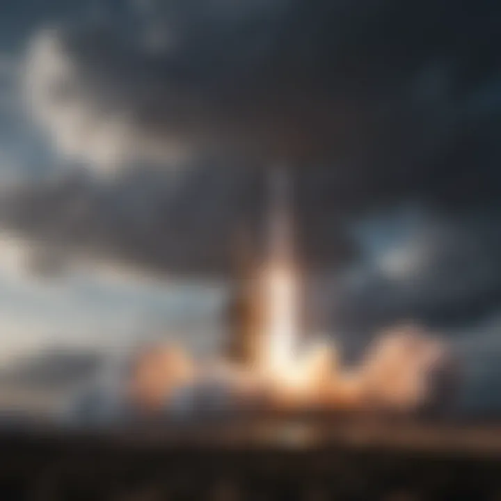 SpaceX rocket launch with a dramatic sky